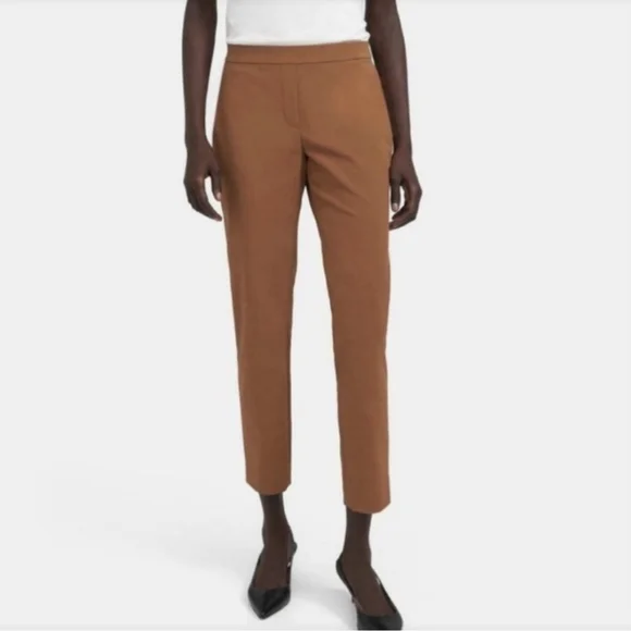 Theory Thaniel Deep Hazelnut Kenett Elastic Pull On Strech Slim Pants, S/ 4 NWT - Picture 1 of 16